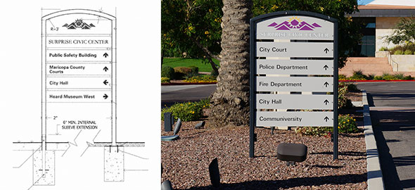 city wayfinding sign before and after